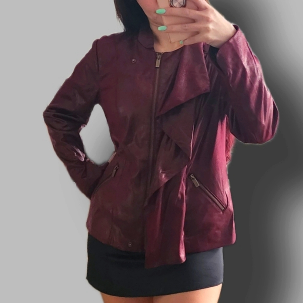 IMAN Luxury Chic Collection Burgundy Faux Fur Detachable Collar Sz L brand new - Picture 6 of 8